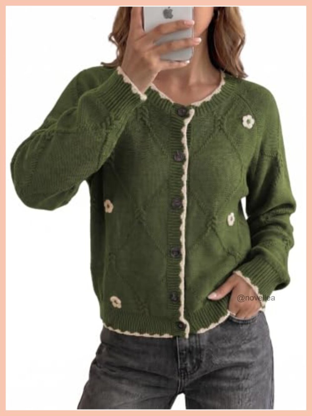 Dokotoo Women's Cotton Cardigan Sweater Floral Embroidery Ruffle Button Down